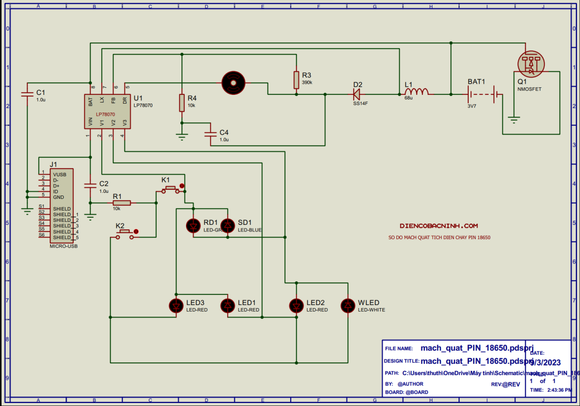 Chia sẻ và phân tích sơ đồ mạch quạt tích điện chạy pin 18650 3 tốc độ